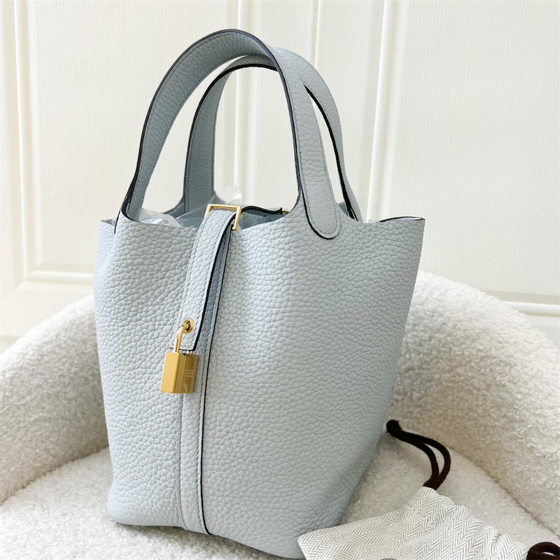 Hermes Picotin 18 in Bleu Pale Clemence Leather PHW