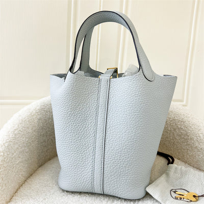 Hermes Picotin 18 in Bleu Pale Clemence Leather GHW