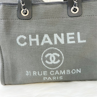 Chanel New Medium Deauville Tote in Dark Grey Fabric SHW