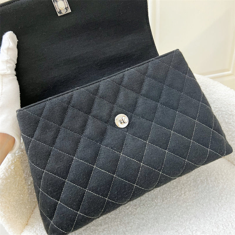 Chanel Vintage Kelly Top Handle Bag in Black Jersey SHW