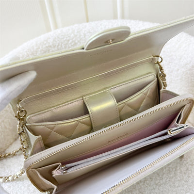 Chanel (New 2-in-1) Wallet On Chain in 20B Iridescent Ivory Leather and LGHW (With separate insert for phone)