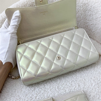 Chanel (New 2-in-1) Wallet On Chain in 20B Iridescent Ivory Leather and LGHW (With separate insert for phone)