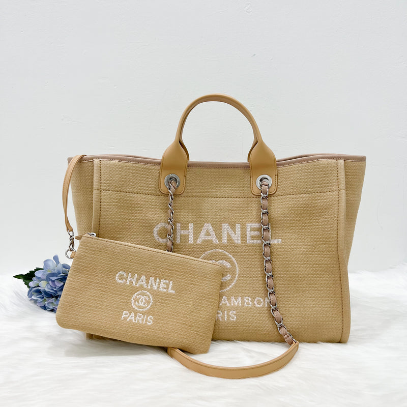 Chanel Large Deauville Tote in 22C Beige Fabric SHW