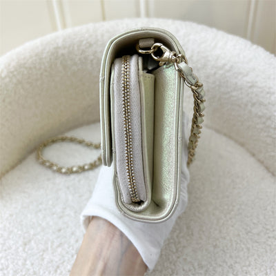 Chanel (New 2-in-1) Wallet On Chain in 20B Iridescent Ivory Leather and LGHW (With separate insert for phone)