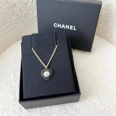 Chanel 22B Heart Necklace with Black Crystals and LGHW