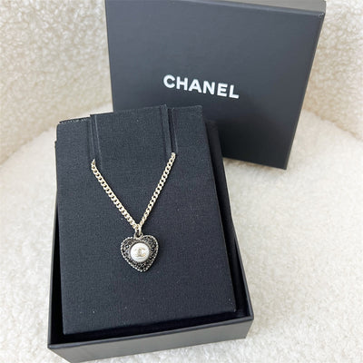 Chanel 22B Heart Necklace with Black Crystals and LGHW