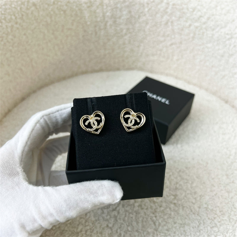 Chanel 23C CC and Heart Earrings with Crystals and in LGHW
