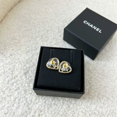 Chanel 23C CC and Heart Earrings with Crystals and in LGHW