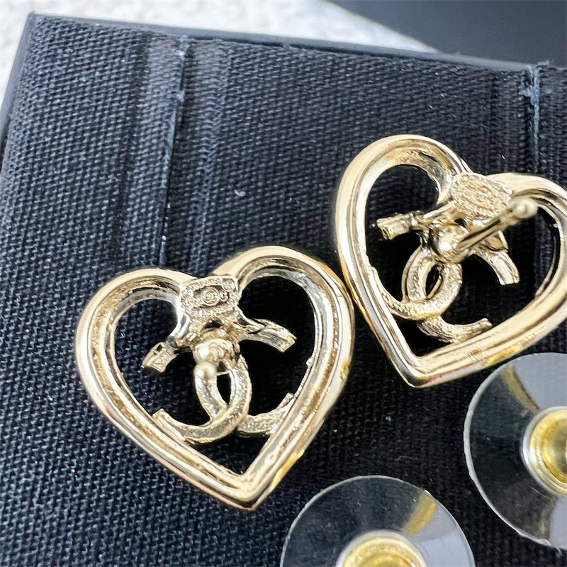 Chanel 23C CC and Heart Earrings with Crystals and in LGHW