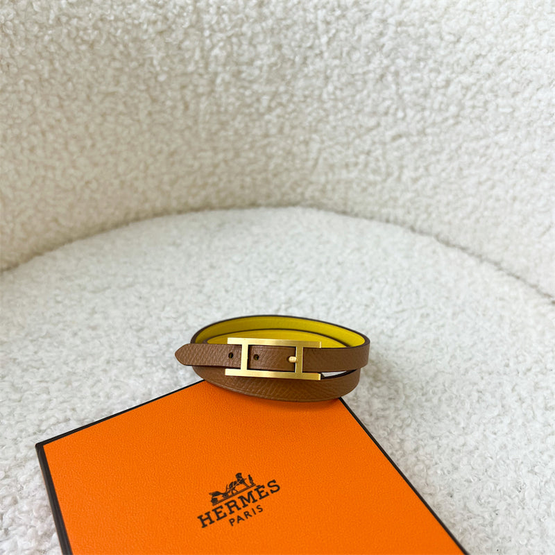 Hermes Behapi Double Tour Bracelet In Jaune De Naples / Gold and Brushed GHW