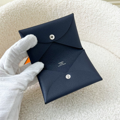 Hermes Calvi Card Holder in Bleu Nuit Evercolor Leather