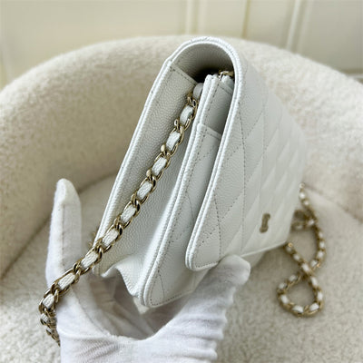 Chanel Classic Wallet on Chain WOC in 22P White Caviar LGHW