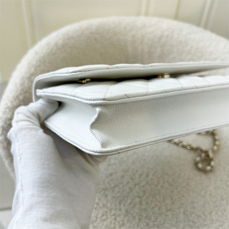 Chanel Classic Wallet on Chain WOC in 22P White Caviar LGHW