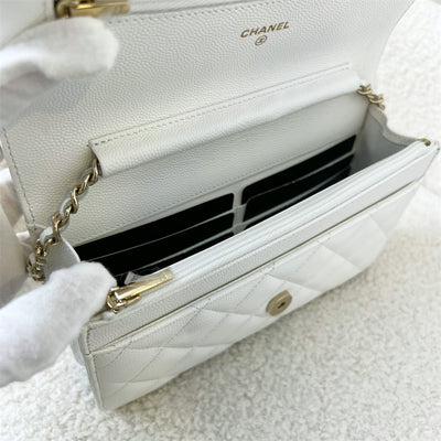 Chanel Classic Wallet on Chain WOC in 22P White Caviar LGHW