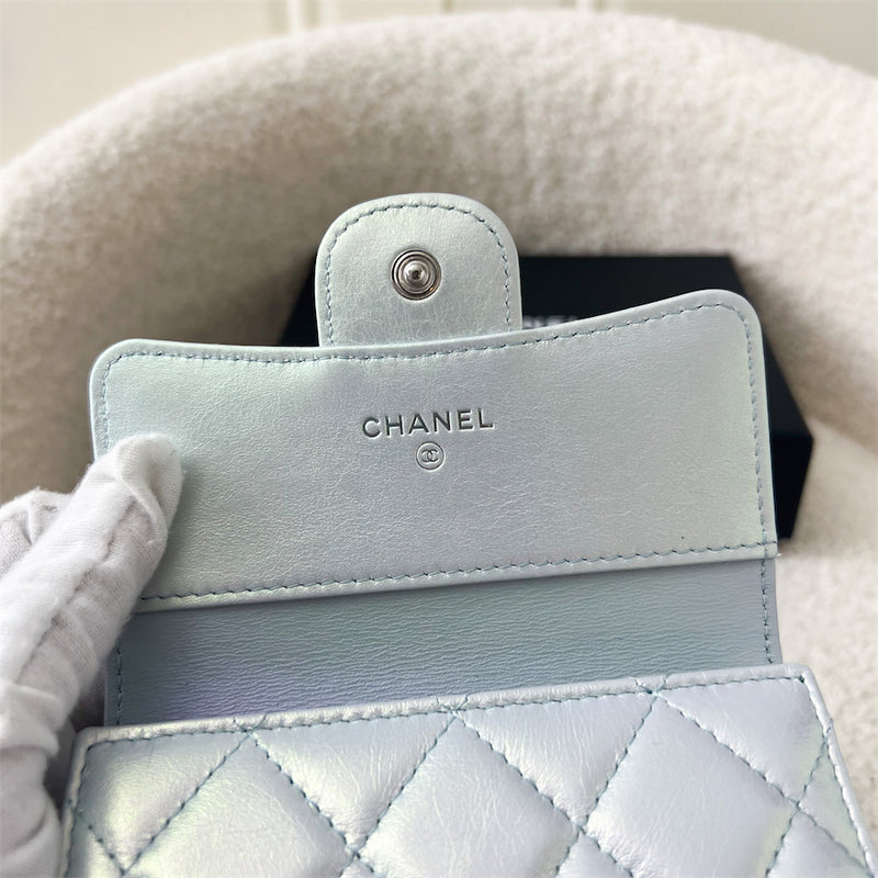 Chanel Classic Trifold Wallet in 21K Iridescent Light Blue Lambskin SHW