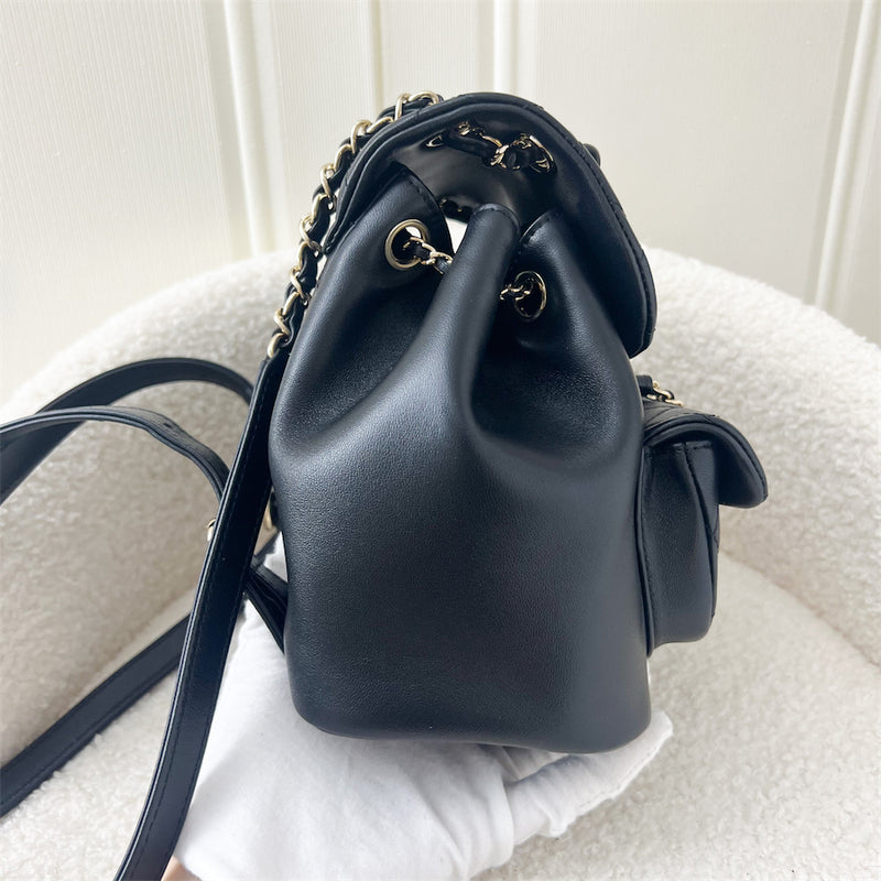 Chanel 22A Duma Mini Backpack in Black Lambskin LGHW