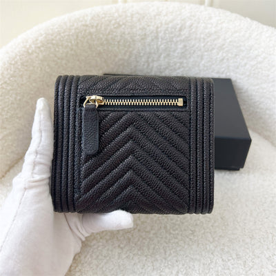 Chanel Boy Trifold Compact Wallet in Black Caviar LGHW