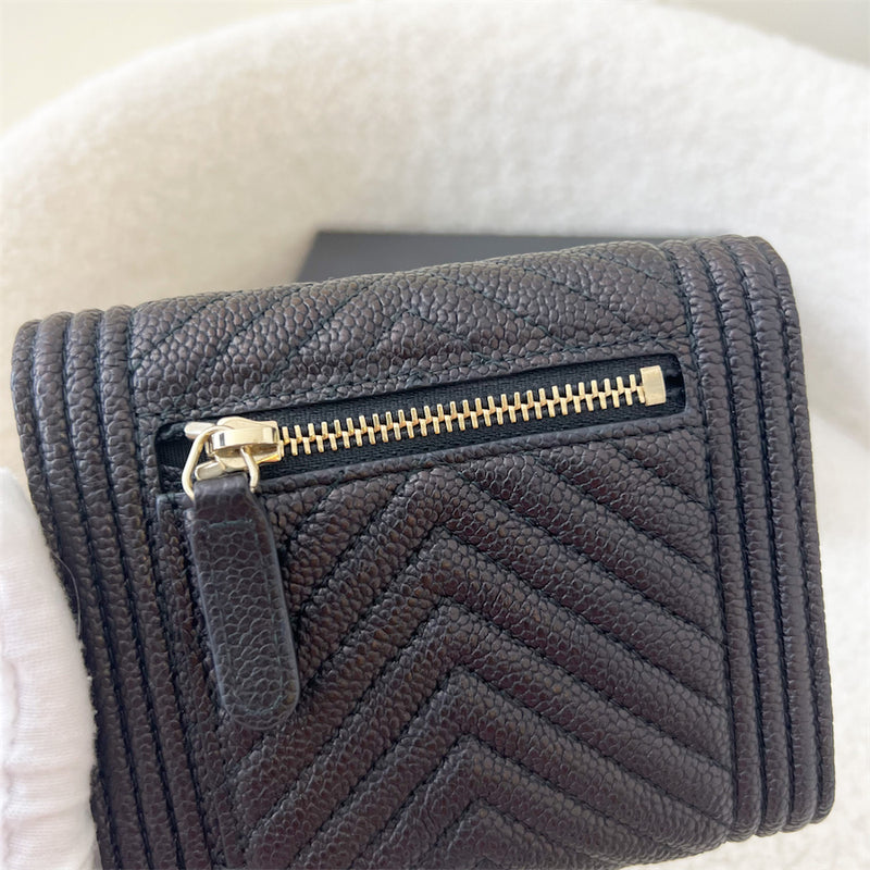 Chanel Boy Trifold Compact Wallet in Black Caviar LGHW