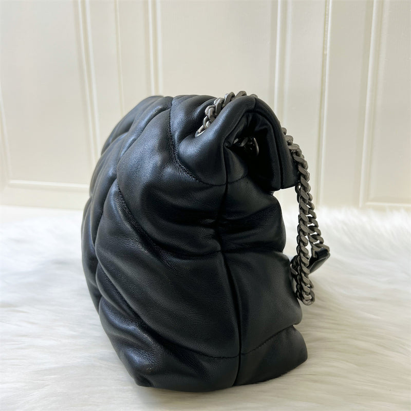 Saint Laurent YSL Puffer Medium Bag in Black Lambskin and RHW