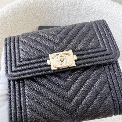 Chanel Boy Trifold Compact Wallet in Black Caviar LGHW