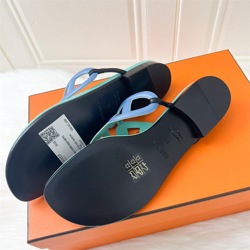 Hermes Beach Sandals in Vert Absinthe Leather Sz 36