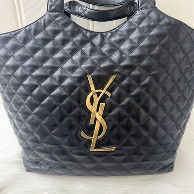 YSL Icare Maxi Tote Bag in Black Lambskin AGHW