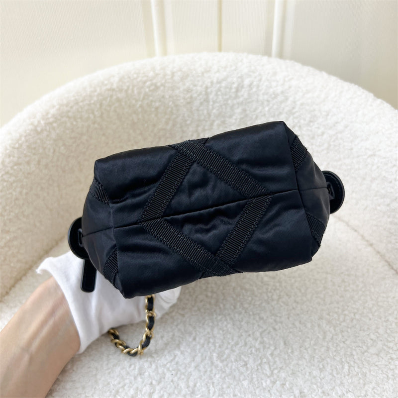 Chanel 22S Top Handle Clutch with Chain in Black Nylon and AGHW