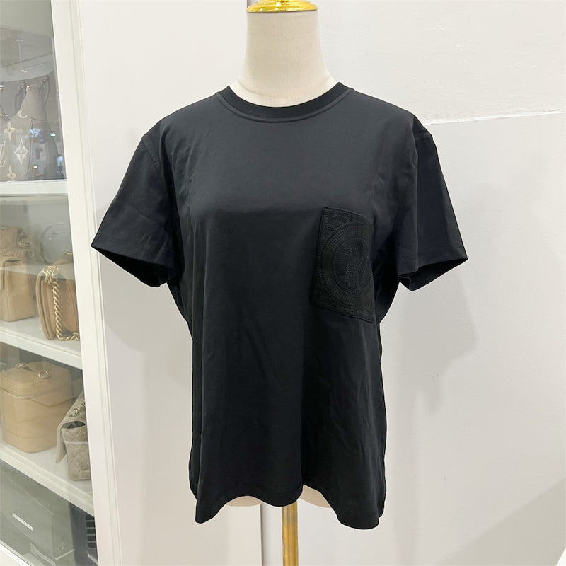 Hermes Embroidered Pocket T-Shirt in Black 100% Cotton
