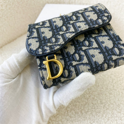 Dior Saddle Compact Wallet in Blue Oblique Canvas AGHW