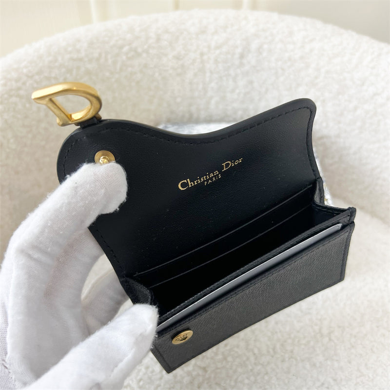 Dior Saddle Flap Card Holder in Black Grained Calfskin AGHW