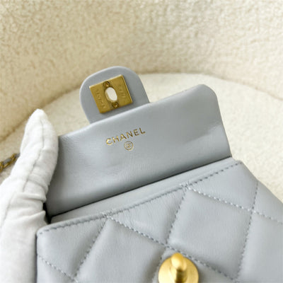 Chanel 21A Micro Bag / Flap Card Holder in Grey Lambskin AGHW