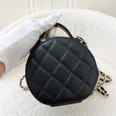 Chanel 22C Round Mini Vanity with Top Handle in Black Caviar and LGHW