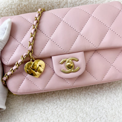Chanel 22B Small Flap Bag with Heart Charms in Pink Lambskin and AGHW