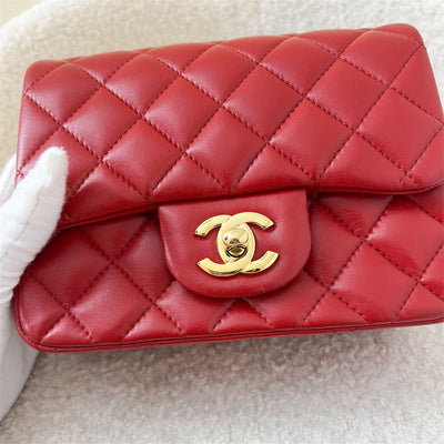 Chanel Classic Square Mini CF in Red Lambskin GHW