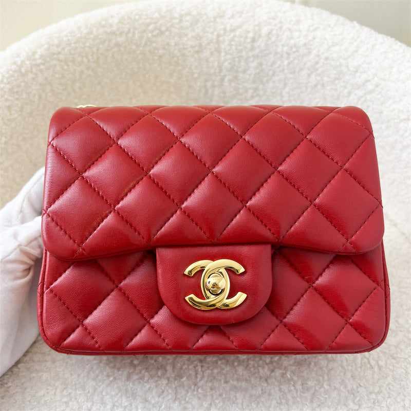 Chanel Classic Square Mini CF in Red Lambskin GHW