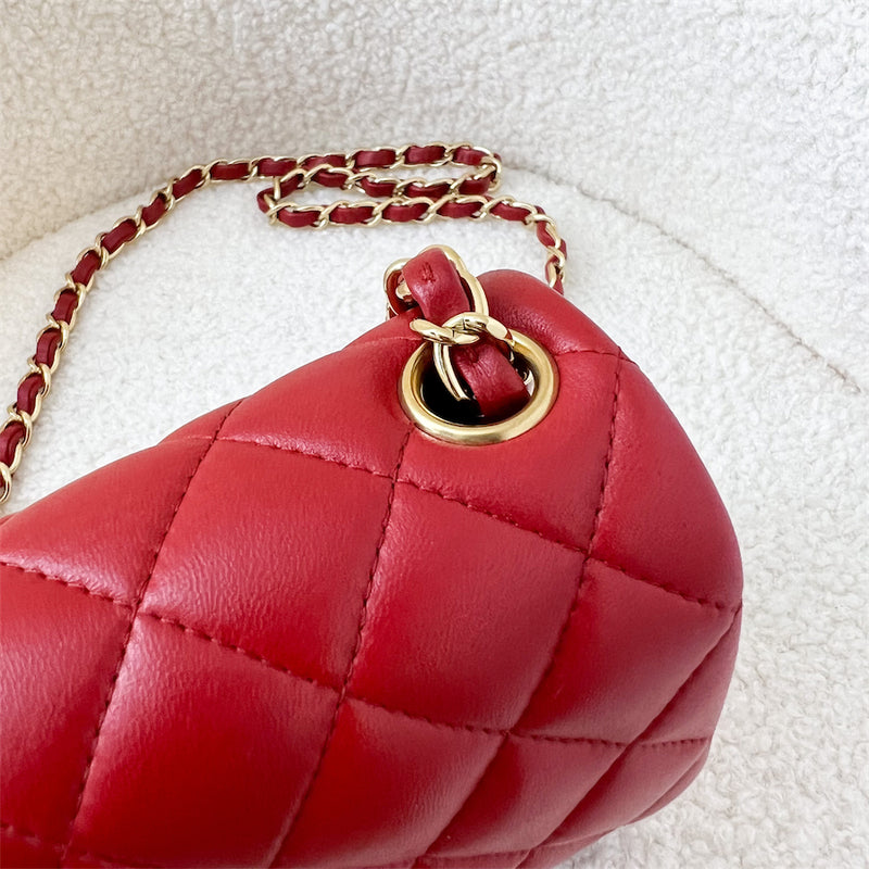 Chanel Classic Square Mini CF in Red Lambskin GHW