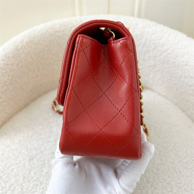 Chanel Classic Square Mini CF in Red Lambskin GHW