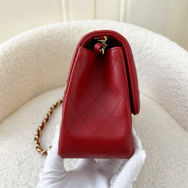 Chanel Classic Square Mini CF in Red Lambskin GHW