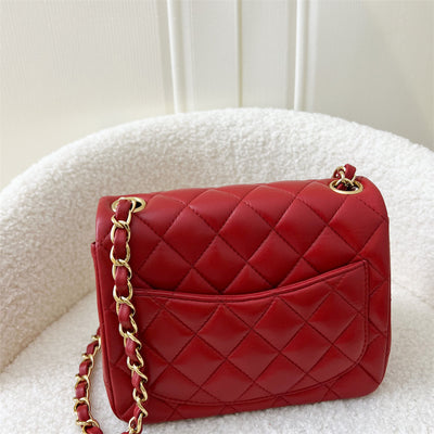 Chanel Classic Square Mini CF in Red Lambskin GHW