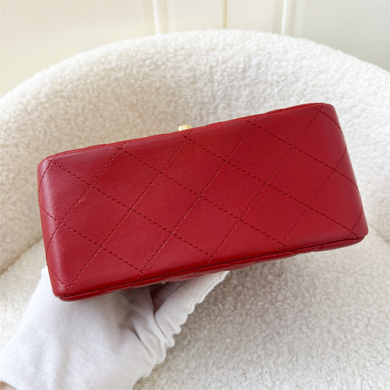 Chanel Classic Square Mini CF in Red Lambskin GHW