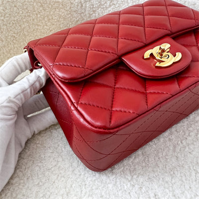 Chanel Classic Square Mini CF in Red Lambskin GHW