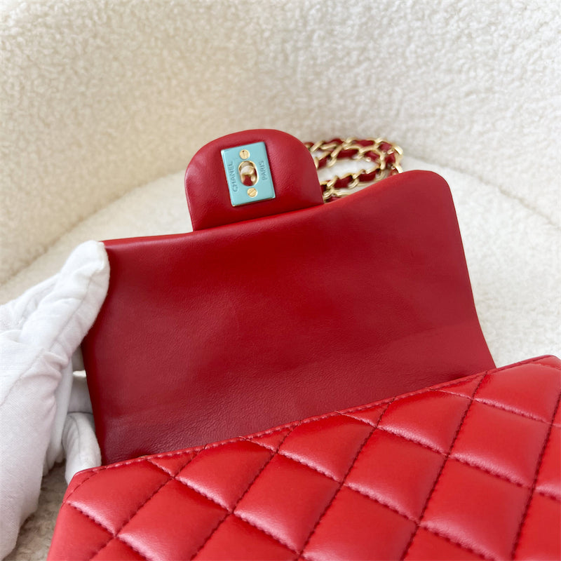 Chanel Classic Square Mini CF in Red Lambskin GHW