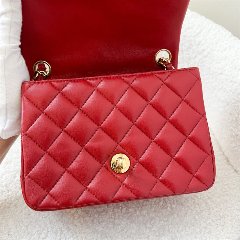 Chanel Classic Square Mini CF in Red Lambskin GHW