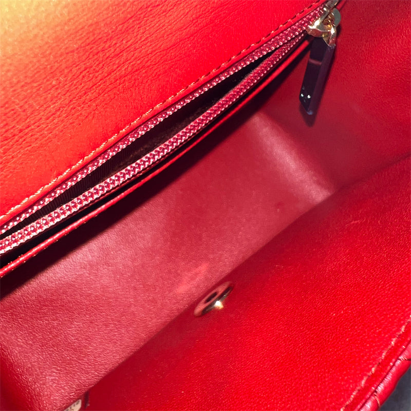 Chanel Classic Square Mini CF in Red Lambskin GHW