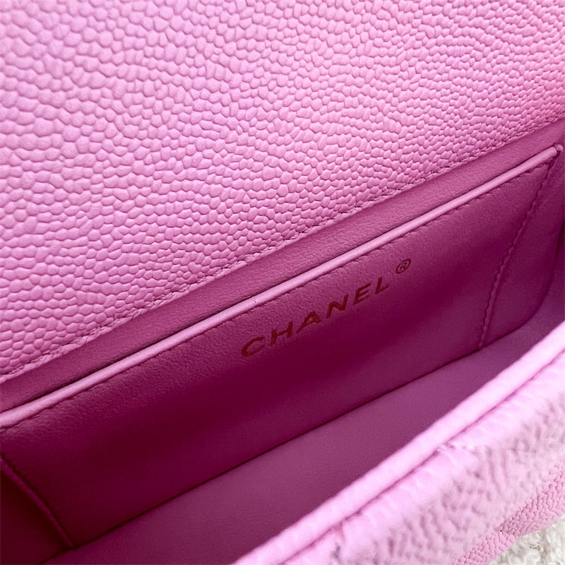 Chanel 23P Heart Adjustable Chain Mini 19cm Flap Bag in Pink Caviar AGHW