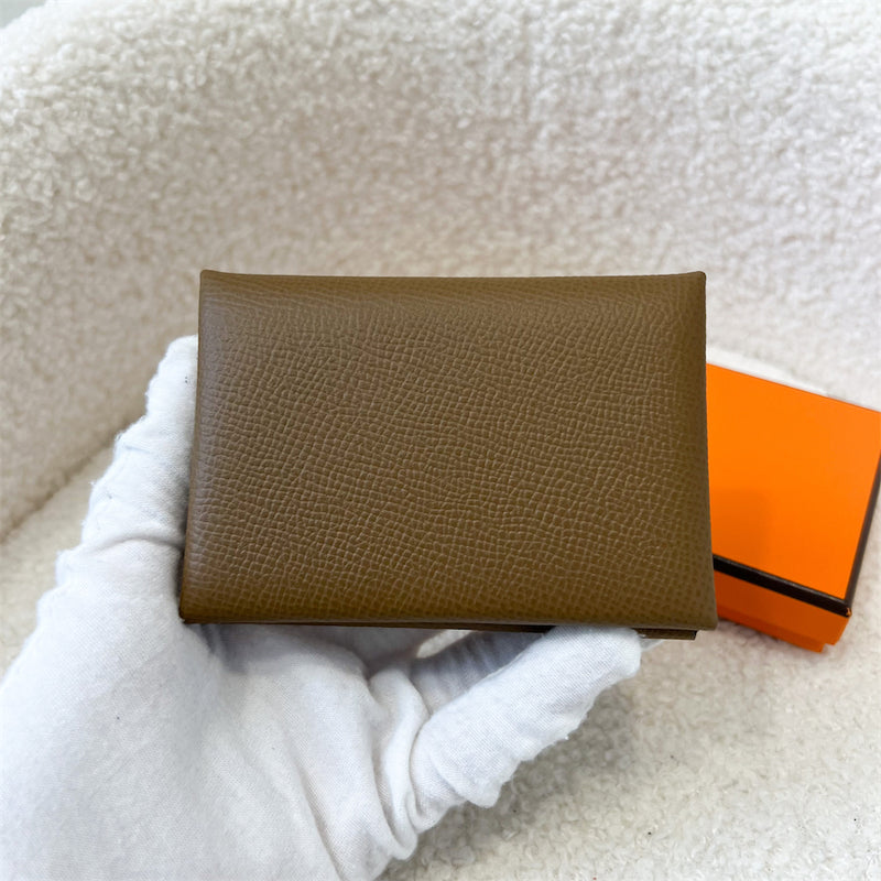 Hermes Calvi Duo Card Holder / Small Wallet in Alezan / Biscuit Epsom Leather