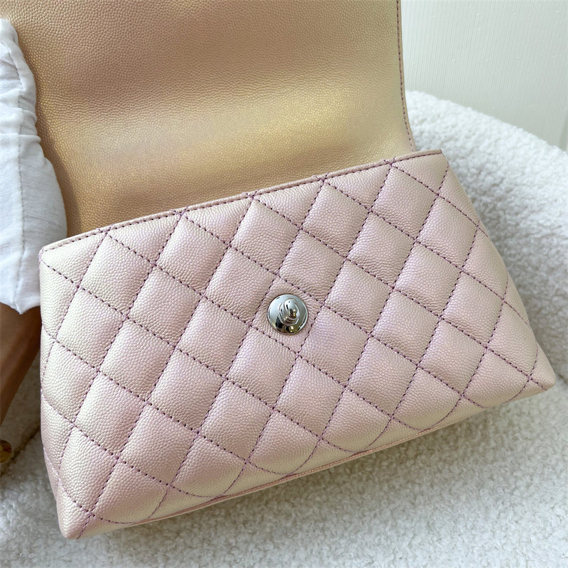 Chanel Small 24cm Coco Handle in 21K Iridescent Pink Caviar and Rainbow HW