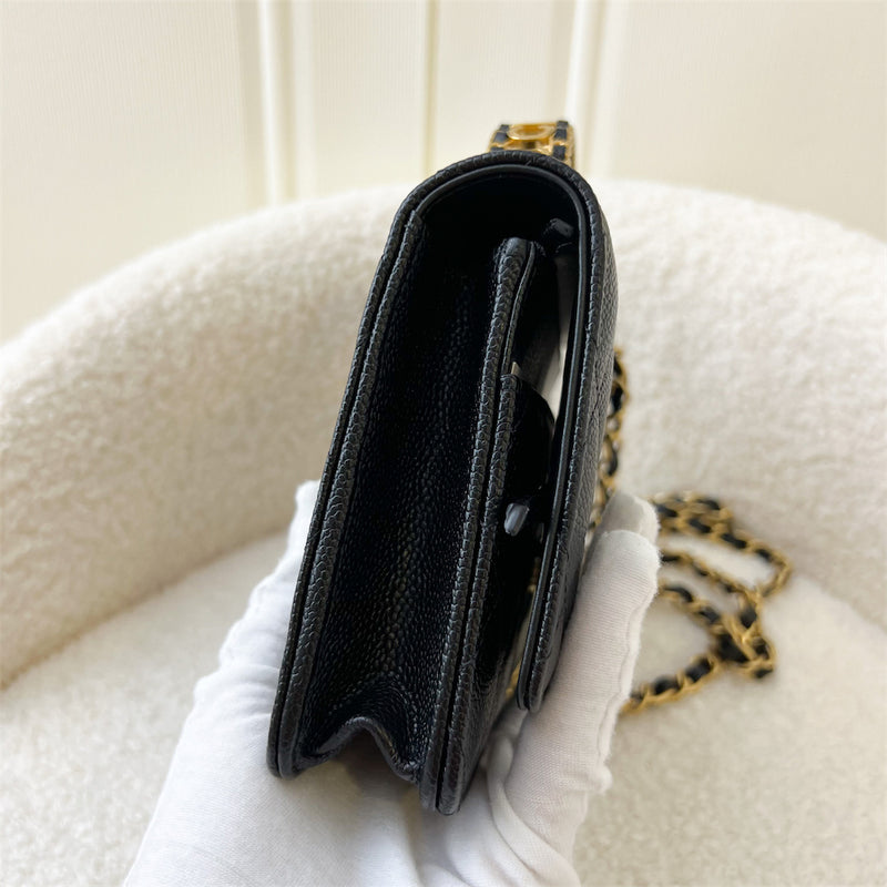 Chanel 22S "Pick Me Up" Wallet on Chain WOC in Black Caviar AGHW