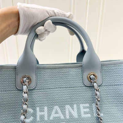 Chanel Small Deauville Tote in 22P Baby Blue Fabric SHW
