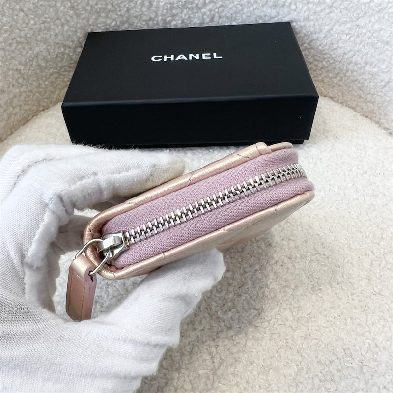 Chanel 21K Zipped Card Holder Purse in Iridescent Pink SHW